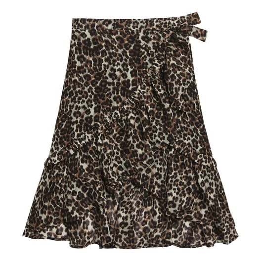 Leopard Side Tie Skirt - Black