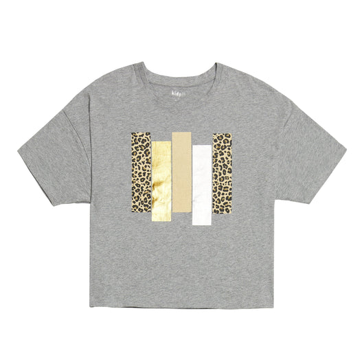 Leopard Block Tee - Medium Heather Grey