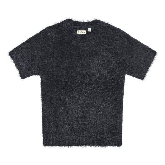 Fuzzy Short Sleeve Sweater - Black