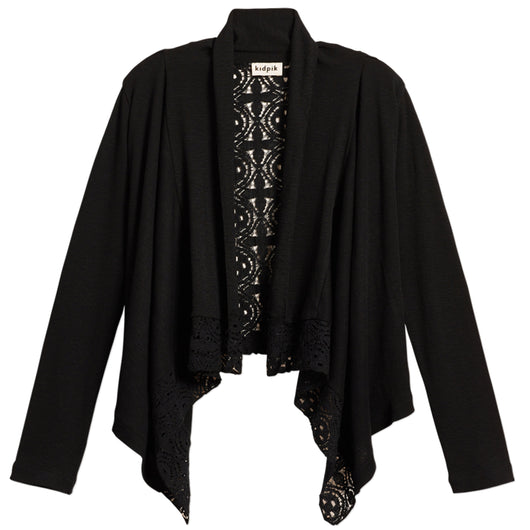 Rib Lace Flyaway Cardigan - Black