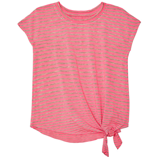 Stripe Side Tie Tee - Pink Glo
