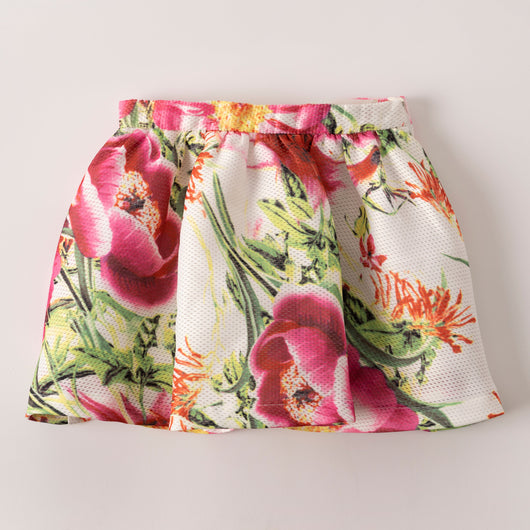 Floral Mesh Skirt - White