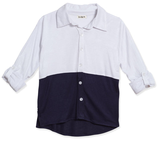 Button Down Colorblock Shirt - White
