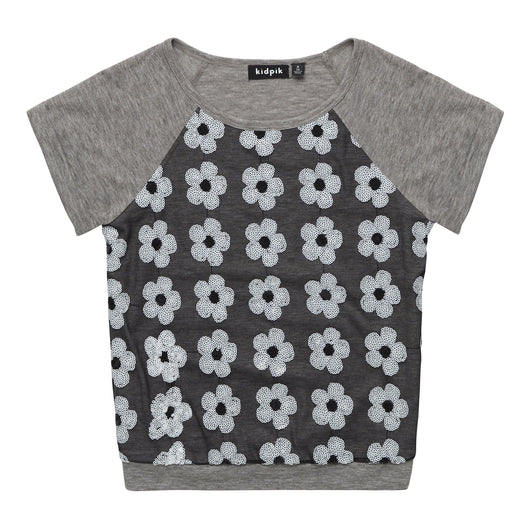 Daisy Sequin Top - Medium Heather Grey