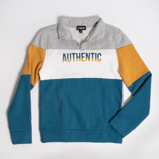Colorblock Zip Neck Pullover - Golden Spice