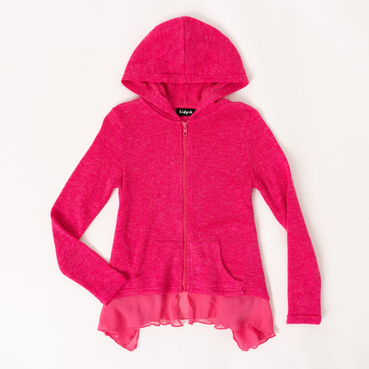 Ruffle Hoodie Sweater - Beetroot Purple