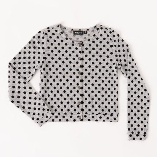 Polka Dot Cardigan - Heather Grey