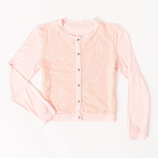 Lace Front Cardigan - English Rose