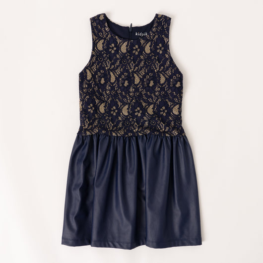 Pleather Drop Yoke Dress - Kidpik Navy