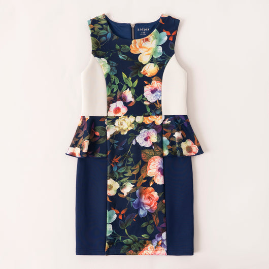 Floral Peplum Dress - Kidpik Navy