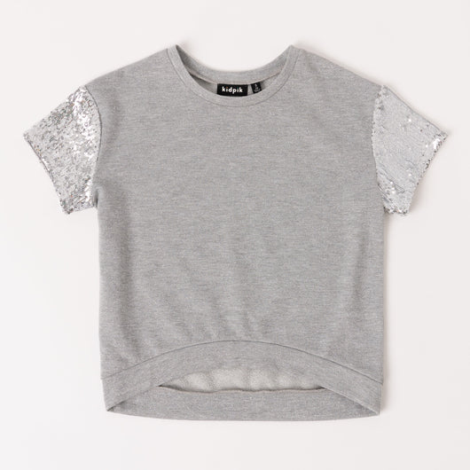 Sequin Sleeve Sweatshirt - Light Heather Grey
