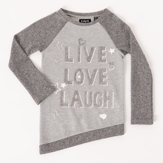 (Live laugh love)Graphic Front Tunic - Light Heather Grey