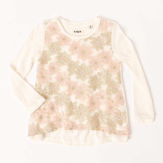Flower Overlay Hi Low Top - Kidpik Cream