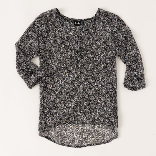Ditsy Floral Henley - Black
