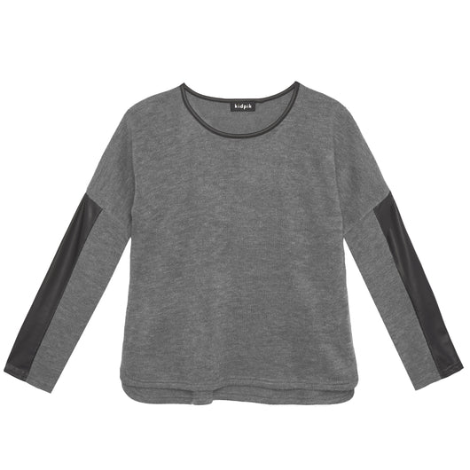 Pleather Insert Sweater - Medium Heather Grey