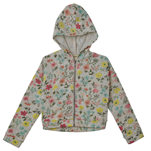 Floral Fleece Hoodie - Medium Heather Grey