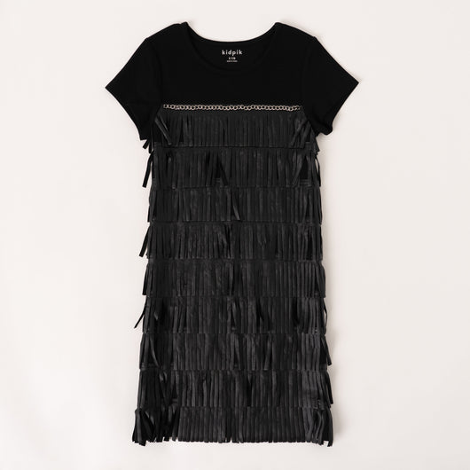 Pleather Fringe Dress - Black