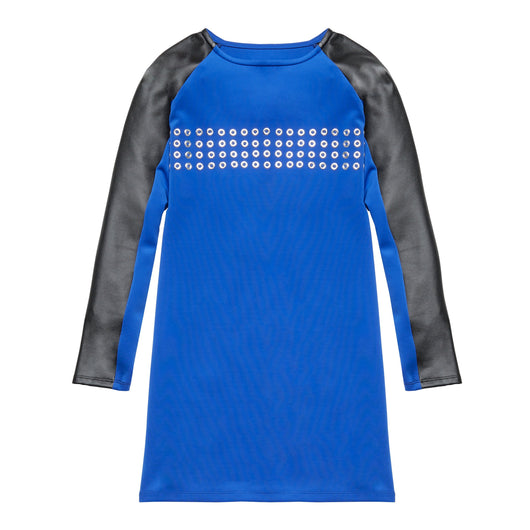 Pleather Sleeve Grommet Dress - Surf The Web
