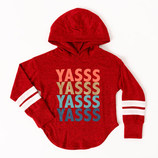 Stripe Sleeve Hooded Top - Lychee