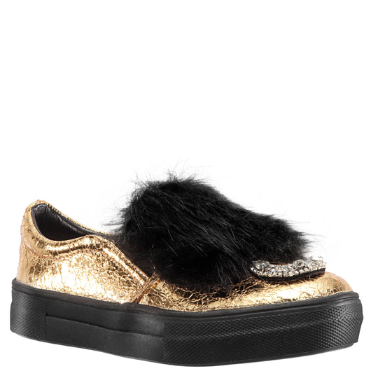 Metallic Star And Moon Sneaker - Gold