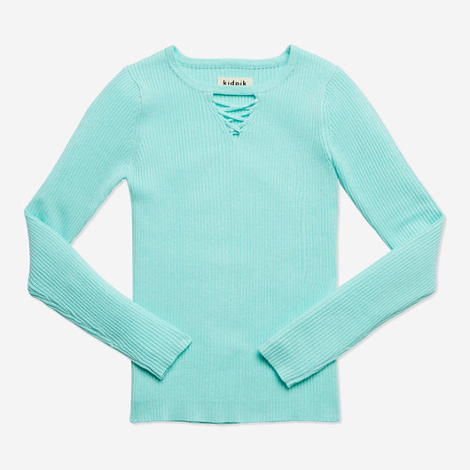 Lace Up Rib Sweater - Blue Tint