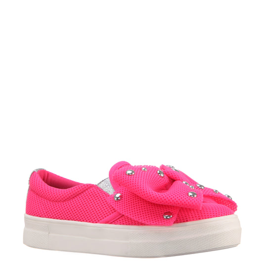 Studded Bow Sneaker - Neon Pink