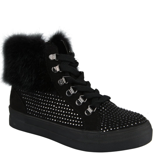 Fur Trim Studded High Top - Black