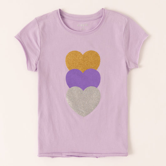 Stacked Heart Raw Edge Tee - Orchid Bloom