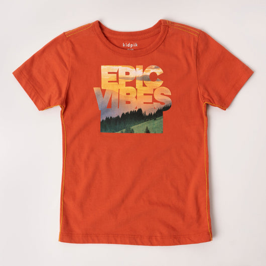 Epic Vibes Contrast Stitch Tee - Burnt Ochre