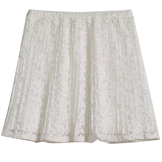 Pleated Lace Skirt - White