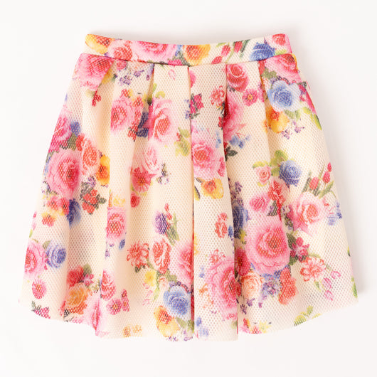 Floral Mesh Scuba Skirt - Kidpik Cream