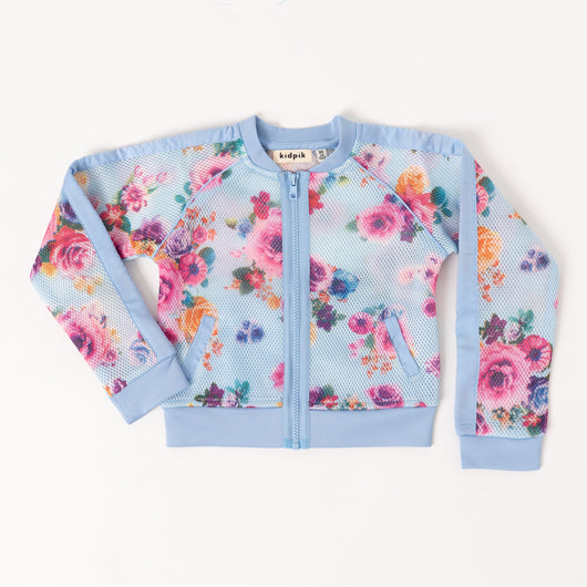 Floral Mesh Scuba Jacket - Cerulean