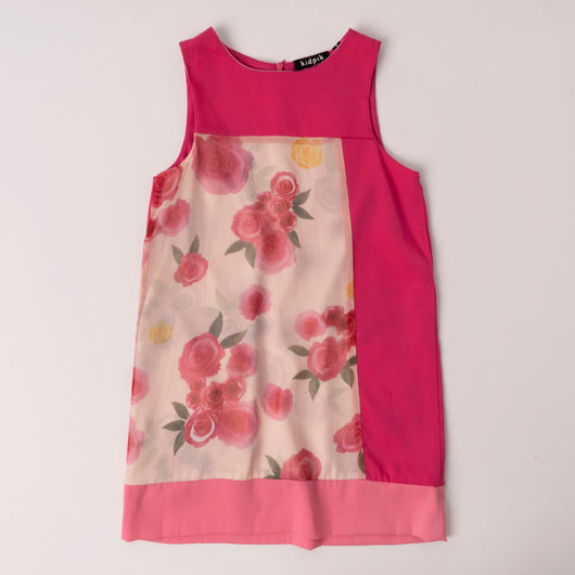 Color Block Floral A-Line Dress - Camellia Rose