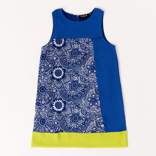Color Block Geo Floral A-line Dress - Vibrant Yellow