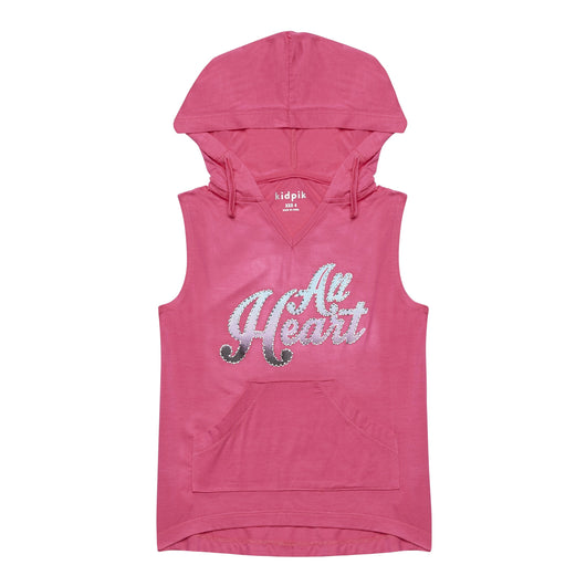 Studded Heart Hooded Top - Knockout Pink