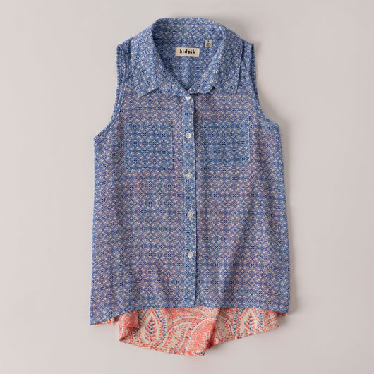 Medallion Chiffon Tank - Camellia Rose