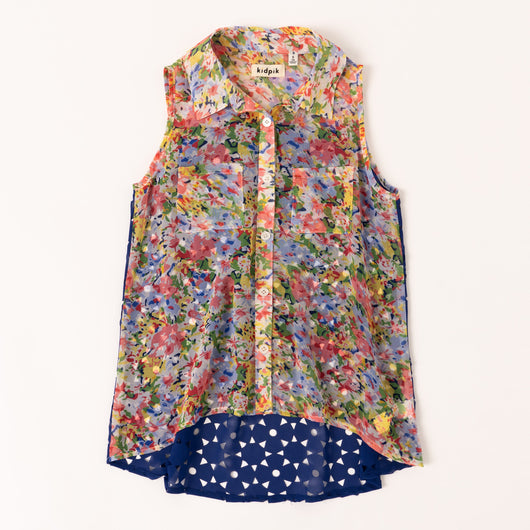 Floral Lazer Back Tank - Mazarine Blue