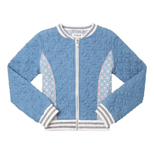 Quilted Chambray Baseball Jacket - Baltic Sea