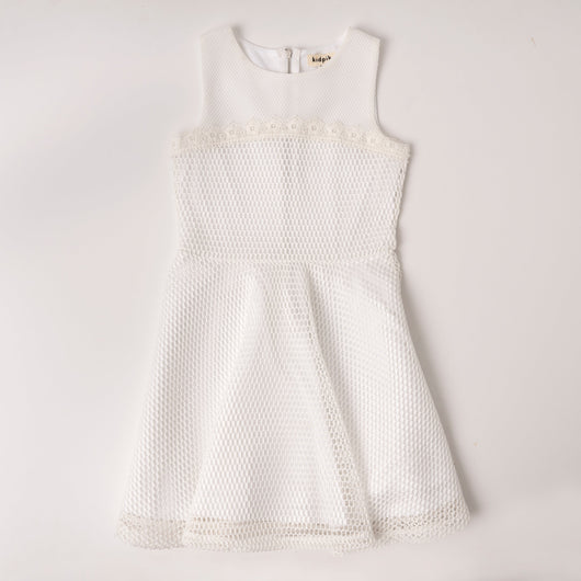 Mesh Scuba Skater Dress - White