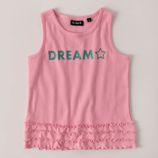 Dream Ruffle Ribbed Tank - Prism Pink