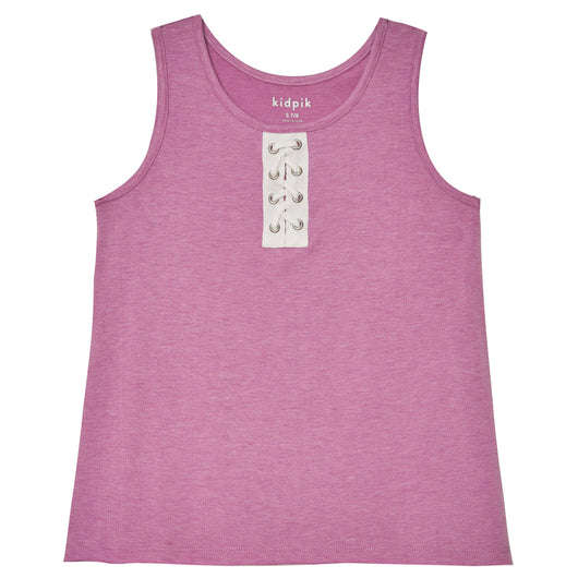 Lace Up Heathered Tank - Violet