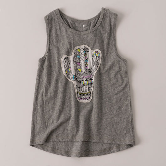 Sketched Cactus Tank - Light Heather Grey