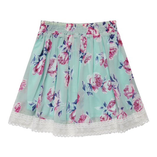 Lace Hem Cabbage Rose Skirt - Jadite