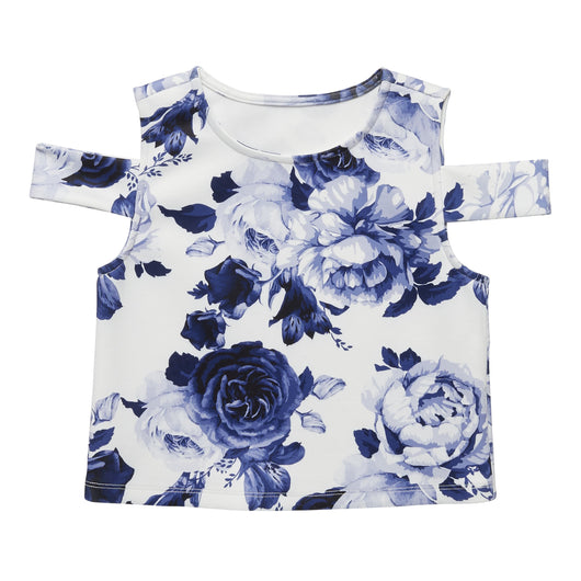 Cabbage Rose Cold Shoulder Top - Kidpik Navy