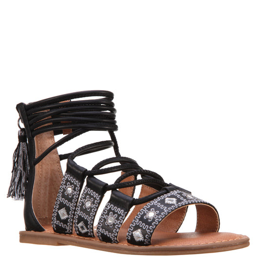 Geo Mirrored Braided Sandal - Black