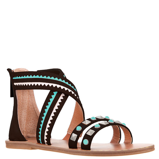 Studded Crossed Ankle Sandal - Black